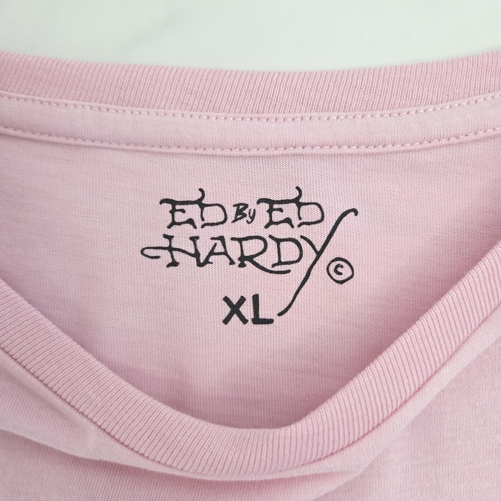 Y2K Ed Hardy Light Pink Snake Skull Tattoo Graphic Art XLarge Cropped Tee NYC - Picture 14 of 15
